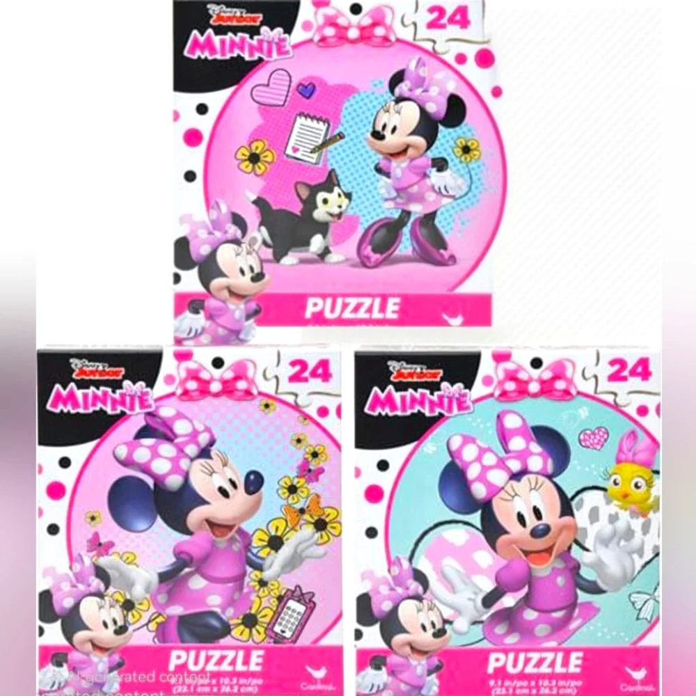 New! Disney 3 Minnie Mouse Puzzles and 5 Pc. Figurine Set